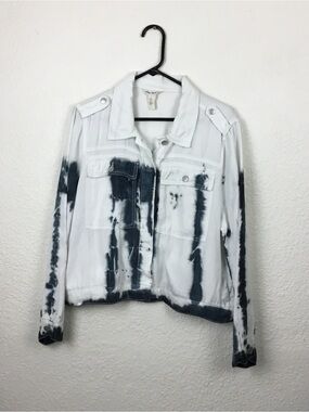 Tie-Dye Utility Jacket - White & Navy indigo thread co  size XL.